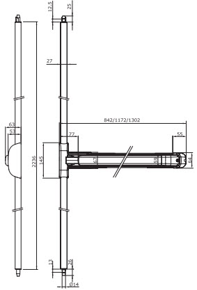 esquema técnico da barra push com 2 trancas verticais 