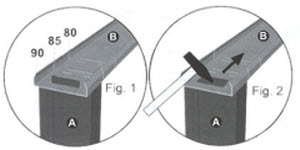 Passo 1:  Para montar a barra superior no pré-aro, deve-se inserir a travessa na medida desejada para a porta. Em seguida, utilize um martelo para dobrar a chapa conforme indicado na Figura 2.